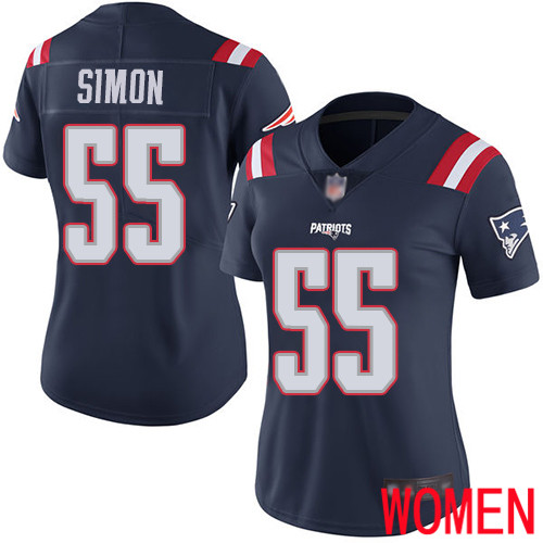 New England Patriots Football #55 Rush Vapor Limited Navy Blue Women John Simon NFL Jersey